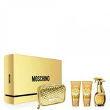 Moschino Fresh Couture Gold Gift Set 100ml Eau De Parfum EDP + 100ml Shower Gel + 100ml Body Lotion + Pouch For her