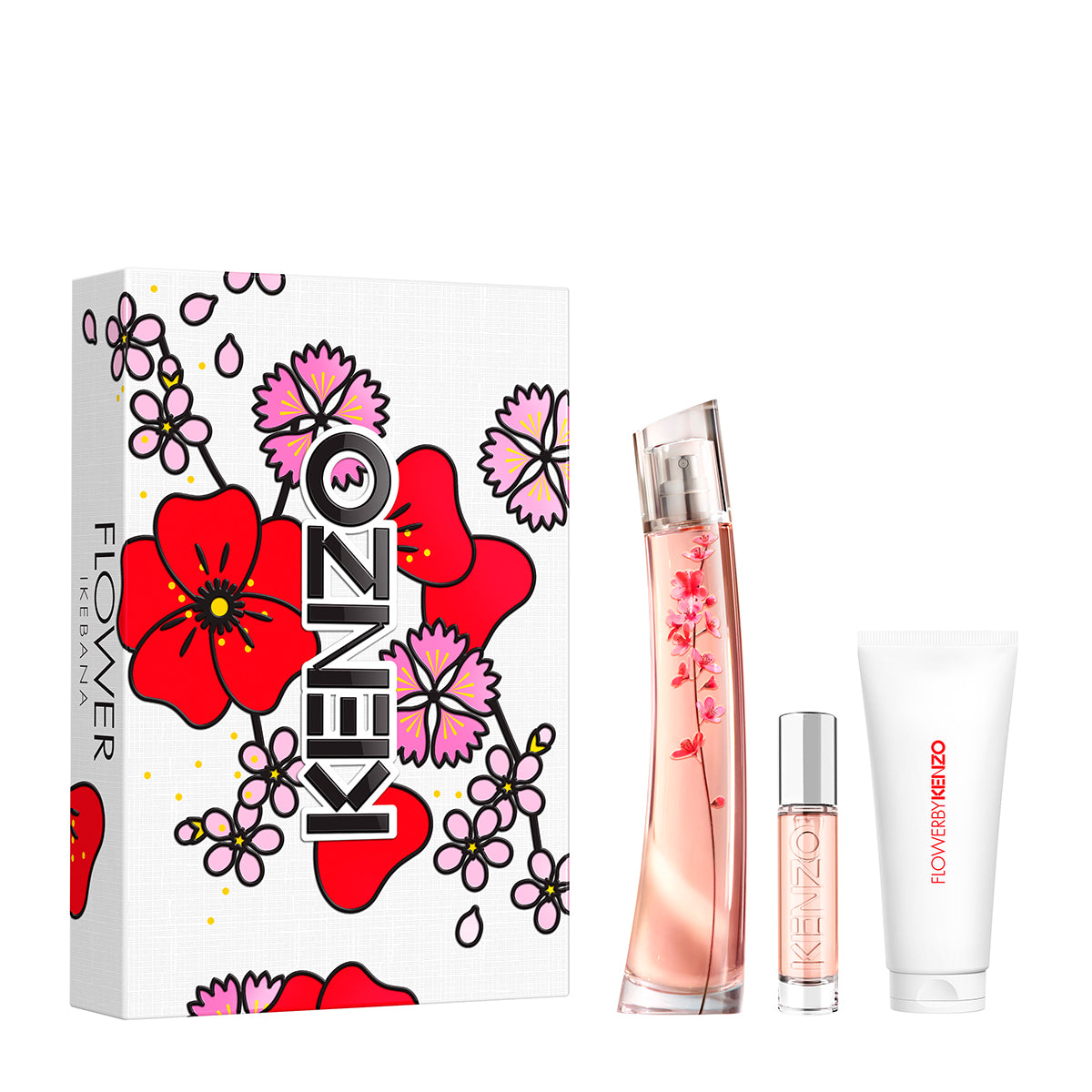 Kenzo Flower Ikebana By Kenzo For Women Set EDP 75ml + EDP 10ml Reusable Travel Spray + Body Milk 75ml