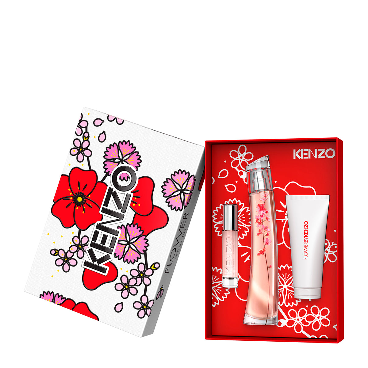 Kenzo Flower Ikebana By Kenzo For Women Set EDP 75ml + EDP 10ml Reusable Travel Spray + Body Milk 75ml