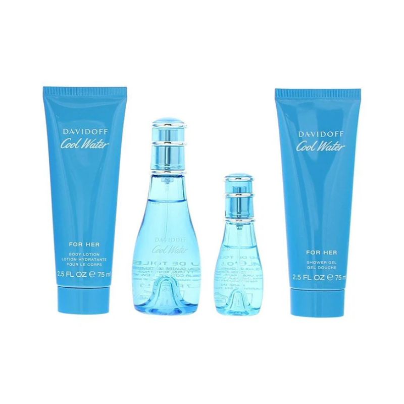 Davidoff Cool Water Woman For Women Set EDT 50ml + EDT 15ml + Body Lotion 75ml + Shower Gel 75ml