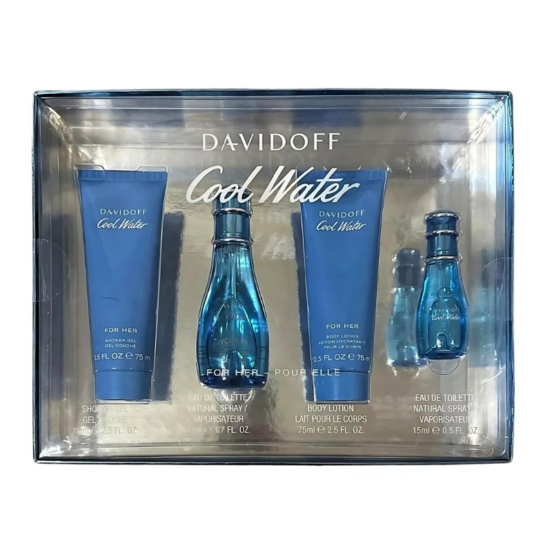Davidoff Cool Water Woman For Women Set EDT 50ml + EDT 15ml + Body Lotion 75ml + Shower Gel 75ml
