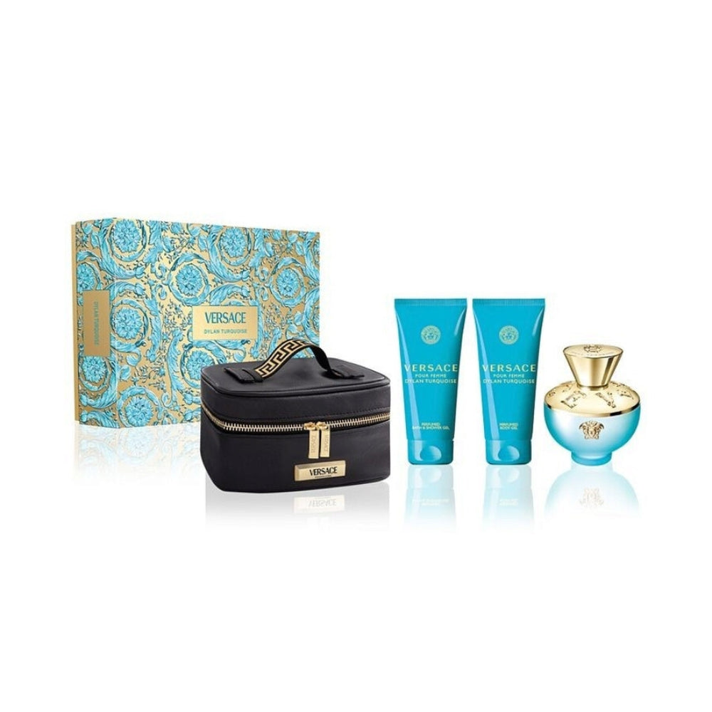 Versace Pour Femme Dylan Turquoise For Women Set EDT 100ml + Perfumed Body Gel 100ml + Perfumed Bath & Shower Gel 100ml + Small Beauty Case