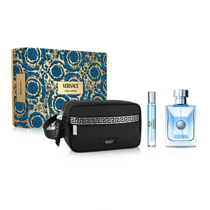 Versace Pour Homme For Men Set EDT 100ml + EDT 10ml Travel Spray + Black Trousse