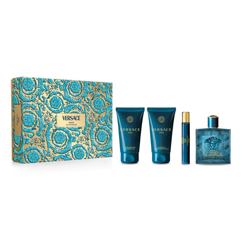 Versace Eros For Men Set EDP 100ml + EDP 10ml Travel Spray  + Comfort Aftershave Balm 75ml + Invigorating Shower Gel 75ml