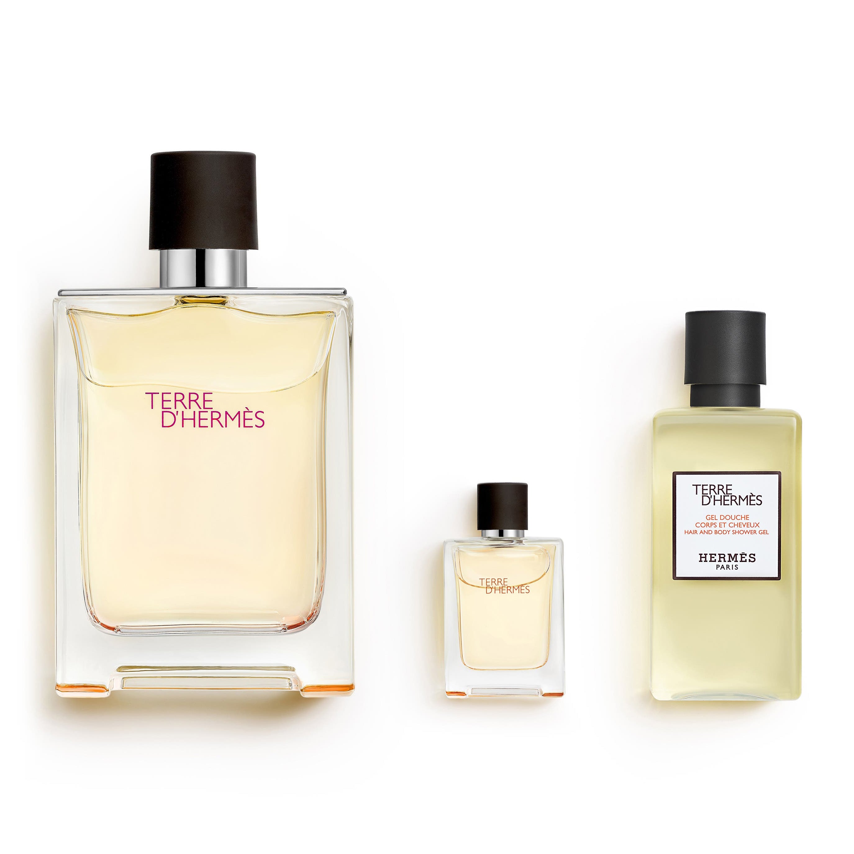 Hermes Terre D'Hermes Set For Men Pure Parfum 75 ml + Pure Parfum 5 ml + Hair&Body Shower Gel 40 ml - samawa perfumes 