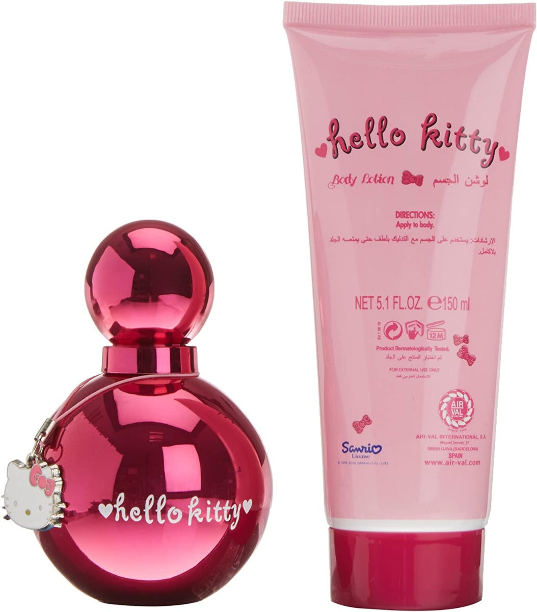 HELLO KITTY PINK FOR WOMEN EDT 100ML+150ML BODY LOTION+CHARM SET - samawa perfumes 