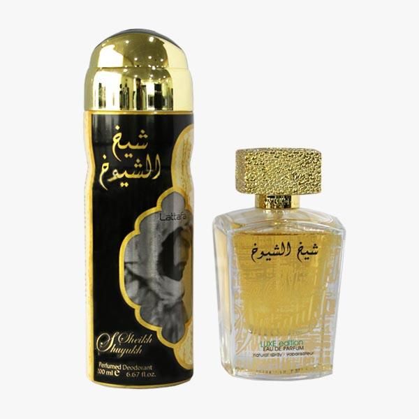 Lattafa Sheikh Al Shuyukh Luxe edition gift set for men, edp 100ml, Deo 200ml - samawa perfumes 