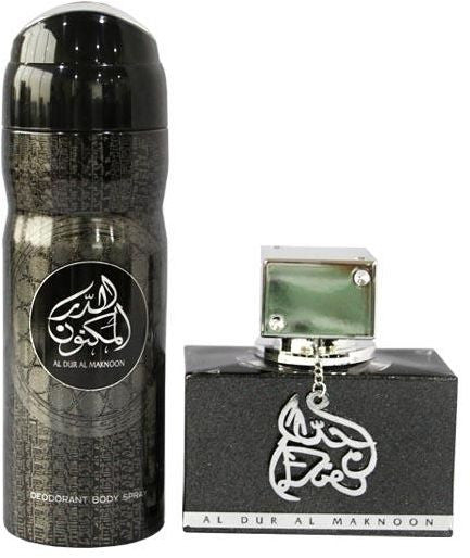 Lattafa Al Dur Al Maknoon Giftset perfume for Men EDP 100 ml + Deo 200ml - samawa perfumes 