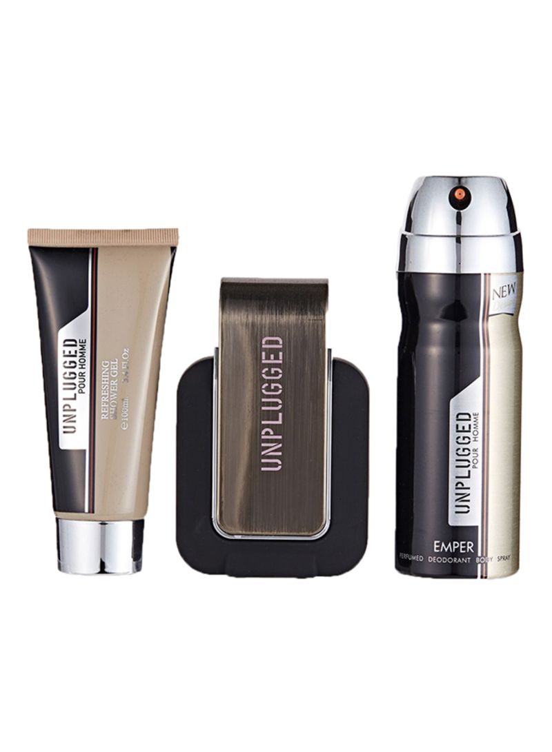 Emper Unplugged Pour Homme Edt 80ml+100ml Shaving Gel+200ml Deo Set - samawa perfumes 