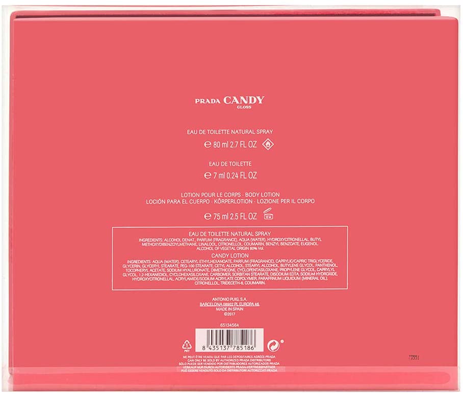 PRADA CANDY GLOSS FOR WOMEN EDT 80ML+7ML MINI+75ML BODY LOTION SET - samawa perfumes 