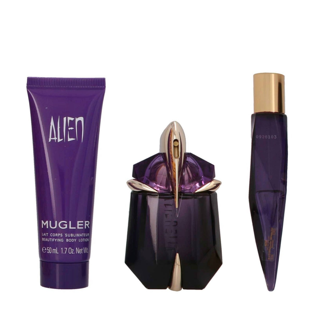Mugler Alien Set For Women EDP 30 ml Refillable + EDP 10 ml Refillable Purse Spray + Beautifying Body Lotion 50 ml - samawa perfumes 